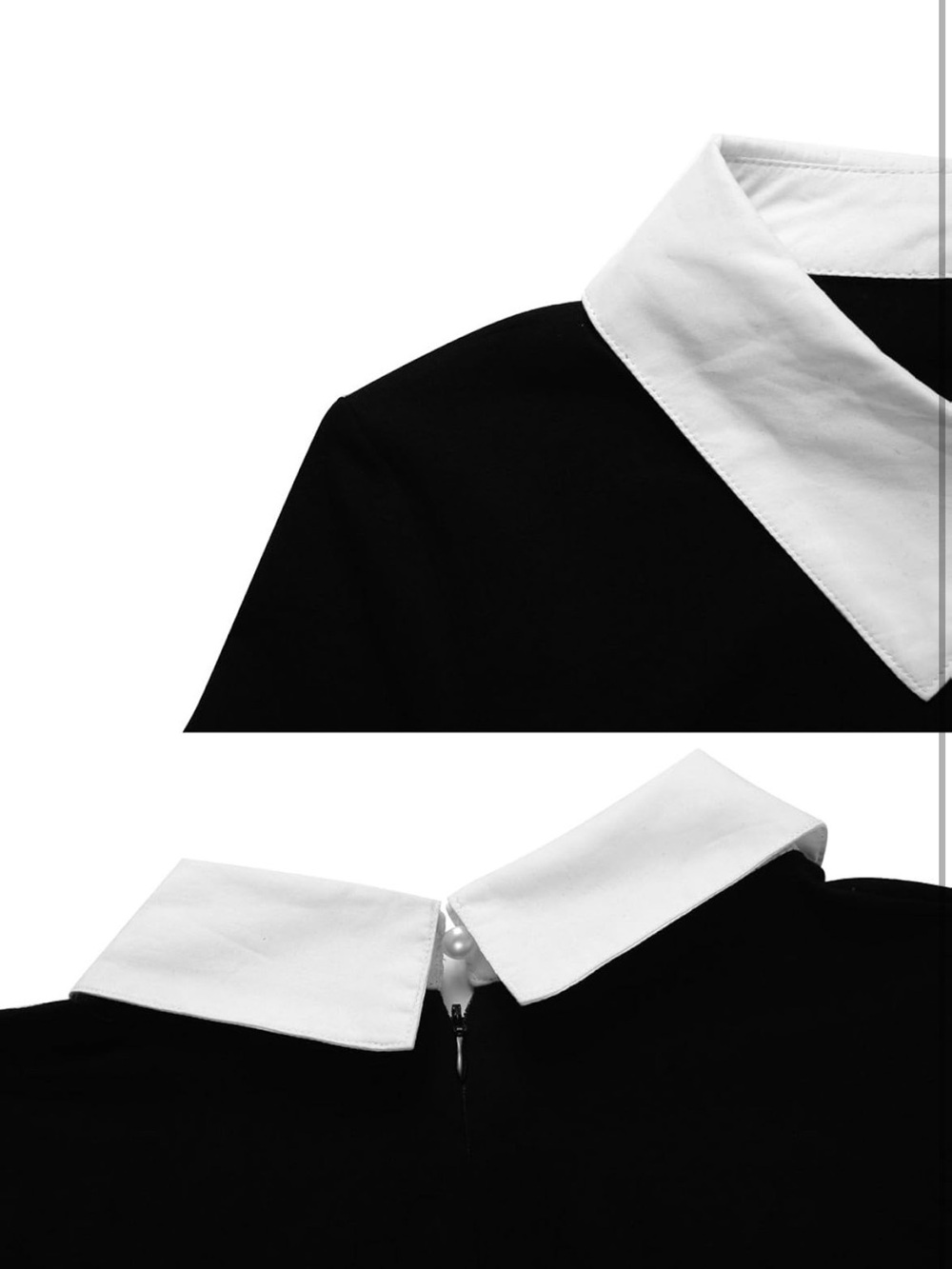 Classic Black Long-Sleeve Dress with White Collar - Picture 3 of 7